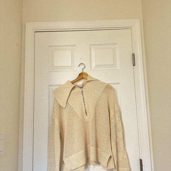 ☀️ ANTHROPOLOGIE DAILY PRACTICE Half Zip Oversized Pullover Sweater Cream Medium - Picture 8 of 10